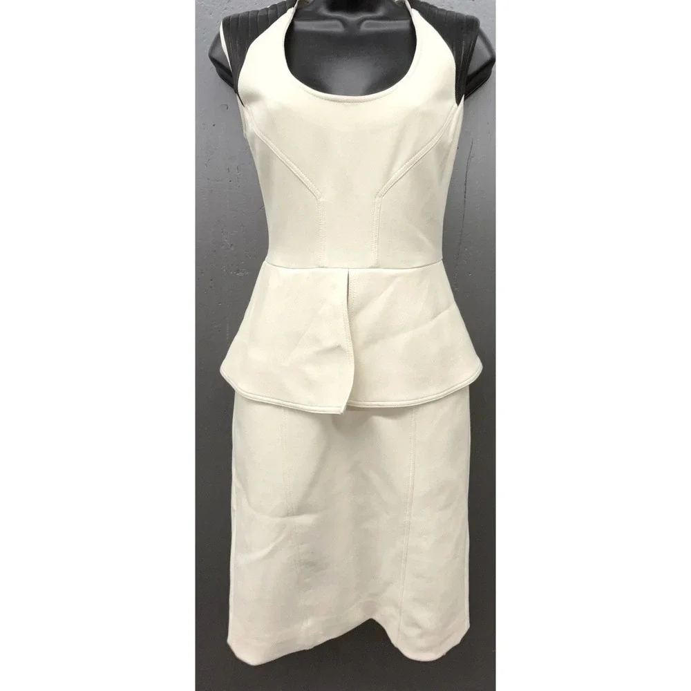 Yigal Azrouel Dress 4 Winter White Cream Wool Silk Lined Leather Stretch Chic